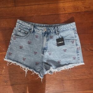 Carbon Women's Denim Shorts with Pink Bow Details